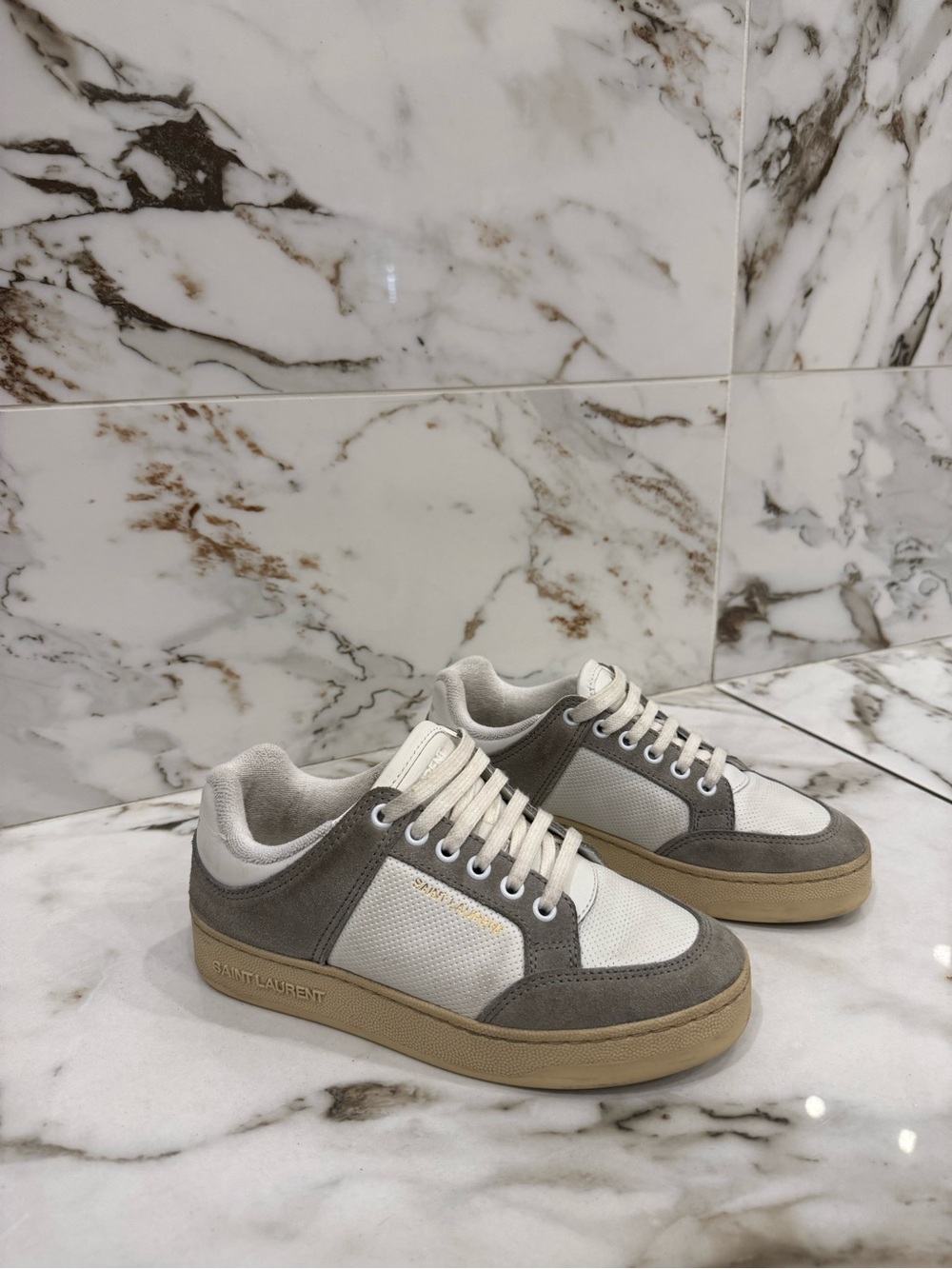 Saint Laurent women’s Grey & White Low-Top Sneakers SL/61